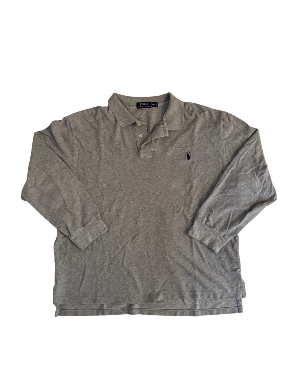Ralph Lauren Long Sleeve Polo Shirt in Heather Gray with Navy Logo